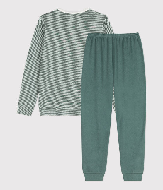 Pyjama milleraies fille/garçon en coton vert VALLEE/blanc MARSHMALLOW
