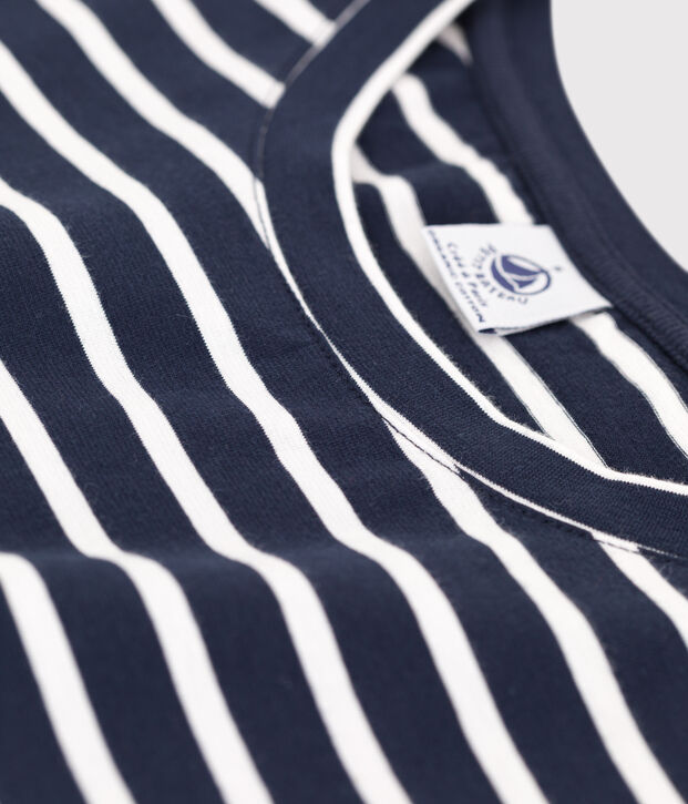 Tee-shirt LE DROIT col rond en coton Femme bleu/blanc