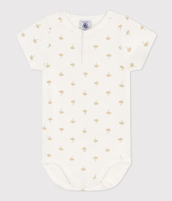 Body manches courtes bébé en coton imprimé palmier blanc MARSHMALLOW/blanc MULTICO
