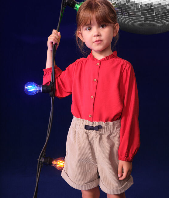 Blouse manches longues en toile enfant fille rouge AURORA