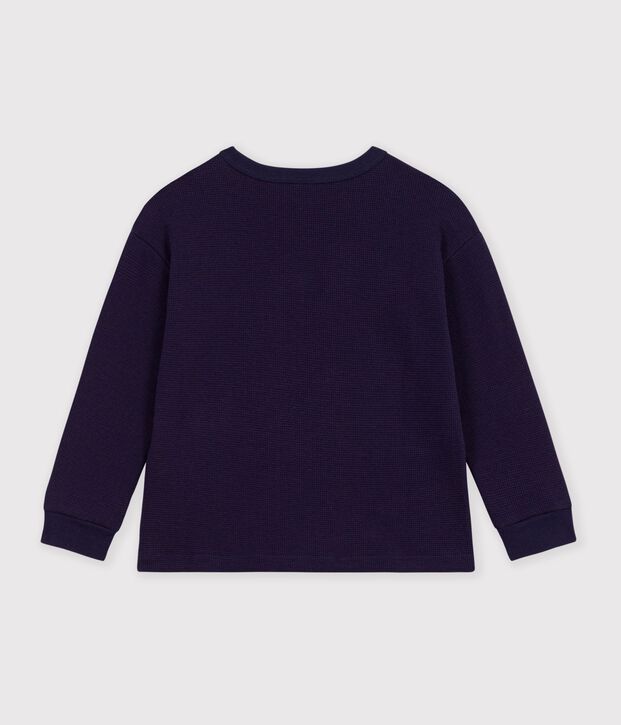 Tee-shirt enfant manches longues en coton uni bleu marine