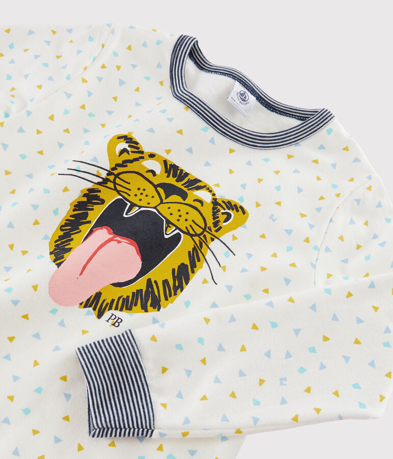 Pyjama enfant &agrave; motif tigre en c&ocirc;te blanc MARSHMALLOW/blanc MULTICO