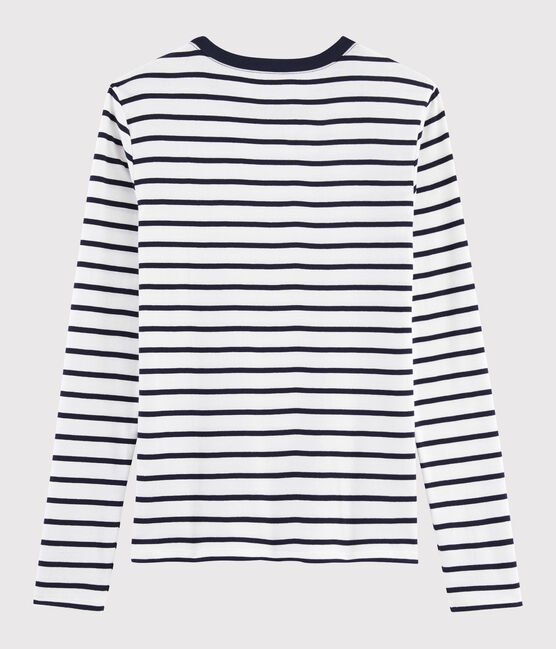 T-shirt col rond iconique en coton rayé Femme blanc MARSHMALLOW/bleu SMOKING