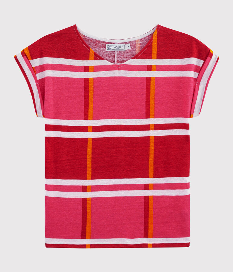 Tee shirt lin femme rose/multicouleur