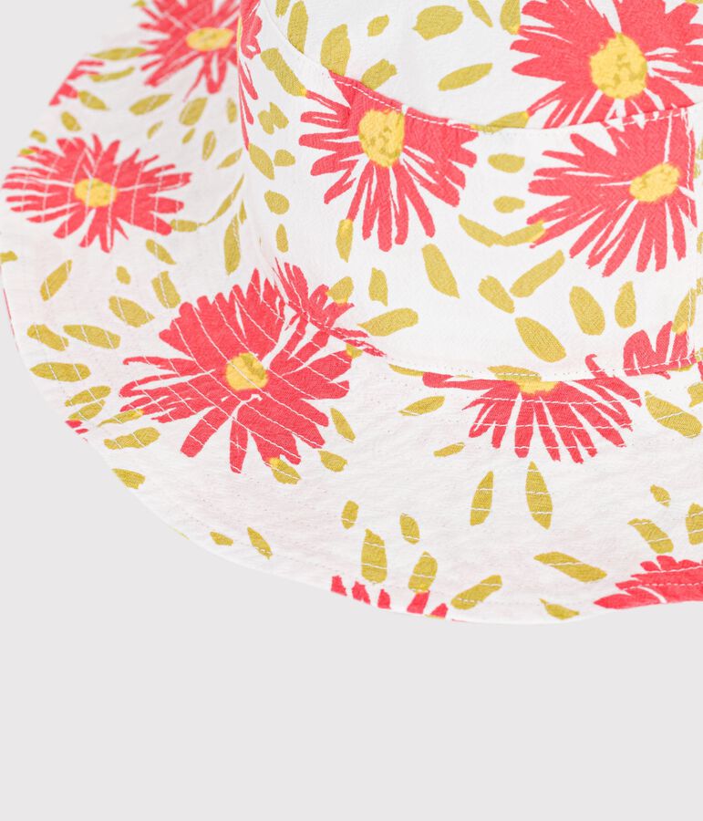 Capeline enfant en popeline imprim&eacute; fleurs blanc/multicouleur