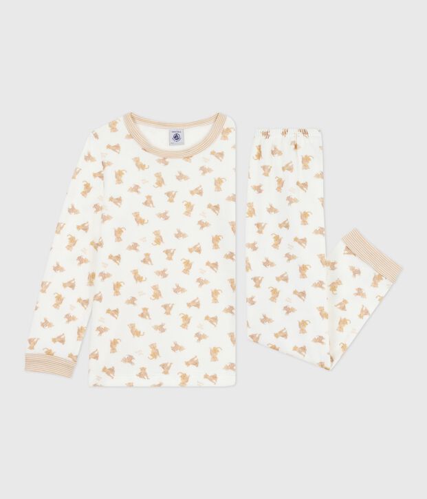 Pyjama enfant en velours imprim&eacute; l&eacute;opards &eacute;cru/multicouleur