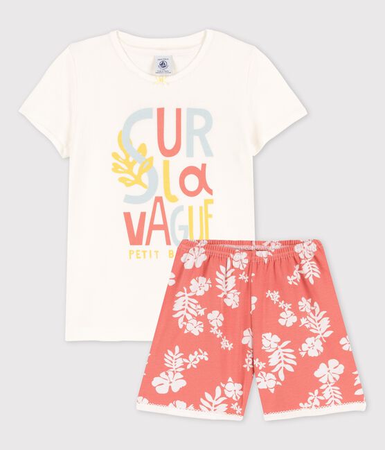 Pyjacourt Hawaï rose petite fille en coton blanc MARSHMALLOW/ PAPAYE