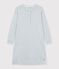 Chemise de nuit femme en coton col tunisien &agrave; rayures gris/blanc