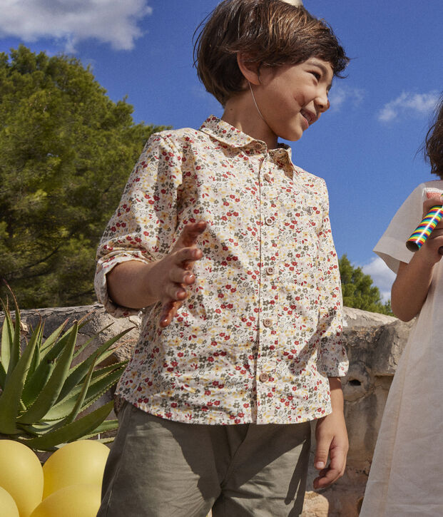 Chemise imprim&eacute;e en popeline enfant gar&ccedil;on &eacute;cru/multicouleur