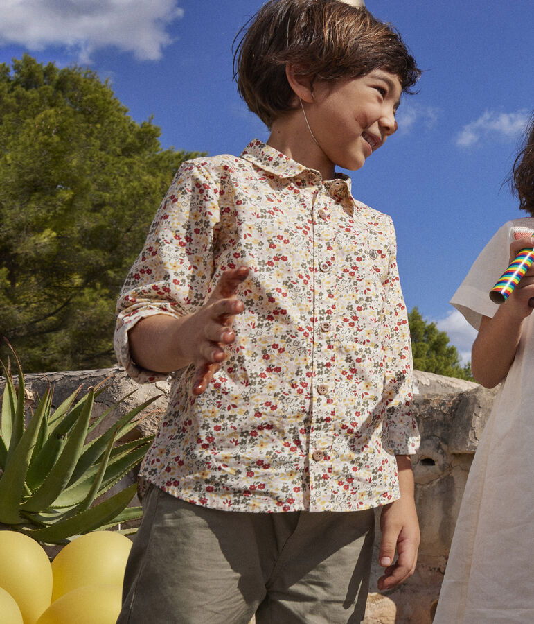 Chemise imprim&eacute;e en popeline enfant gar&ccedil;on &eacute;cru/multicouleur