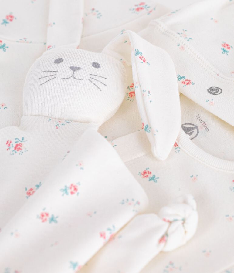 Coffret cadeau naissance en coton imprim&eacute; fleuri multicouleur