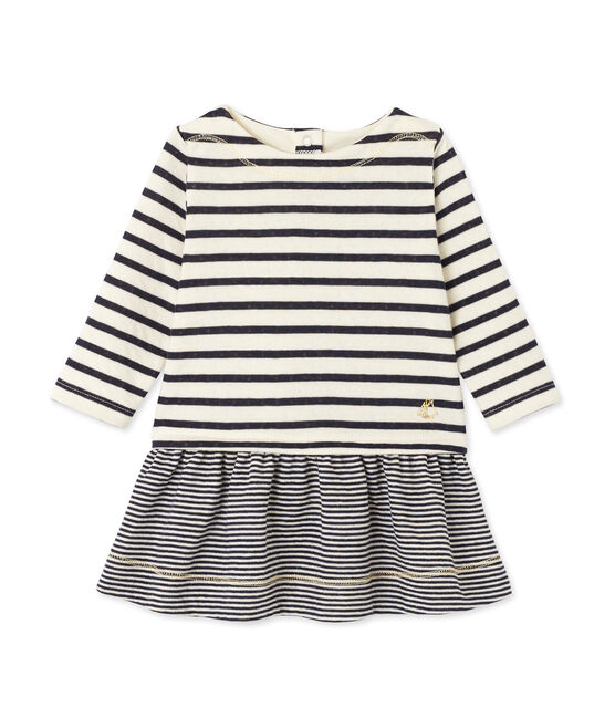 Robe bébé fille à rayures beige COQUILLE/bleu SMOKING