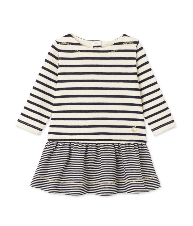 Robe b&eacute;b&eacute; fille &agrave; rayures blanc/bleu