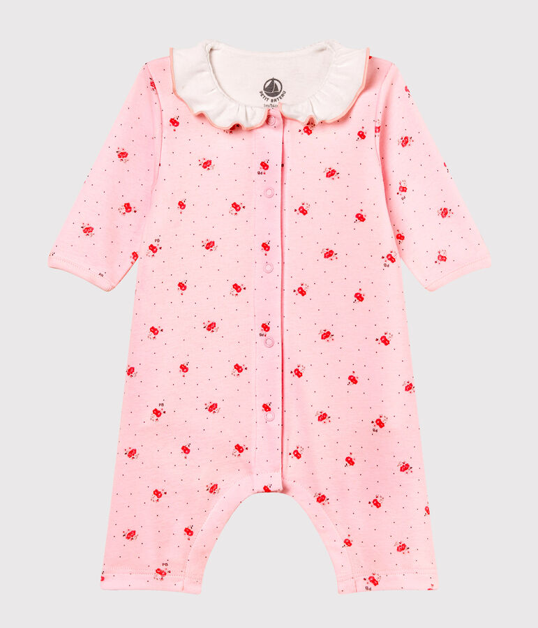 Bodyjama sans pieds b&eacute;b&eacute; fille en c&ocirc;te 1x1 imprim&eacute;e rose VIENNE/blanc MULTICO