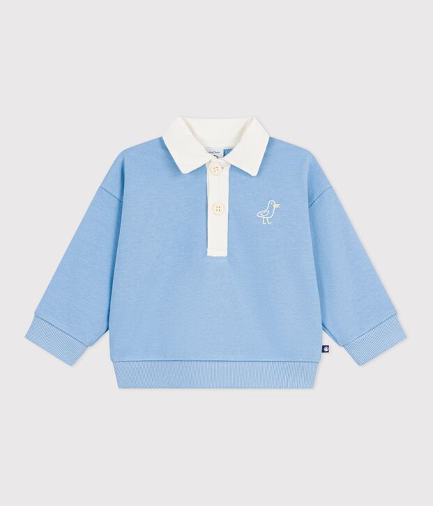 Sweatshirt b&eacute;b&eacute; en coton brod&eacute; mouette et motif au dos bleu clair
