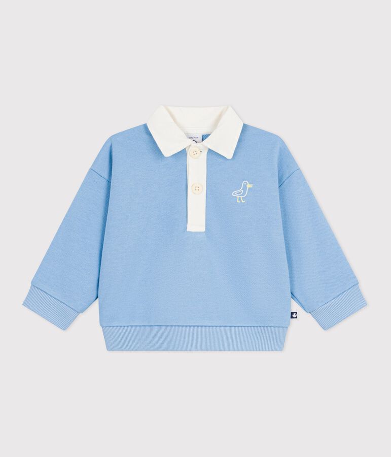 Sweatshirt b&eacute;b&eacute; en coton brod&eacute; mouette et motif au dos bleu FLO