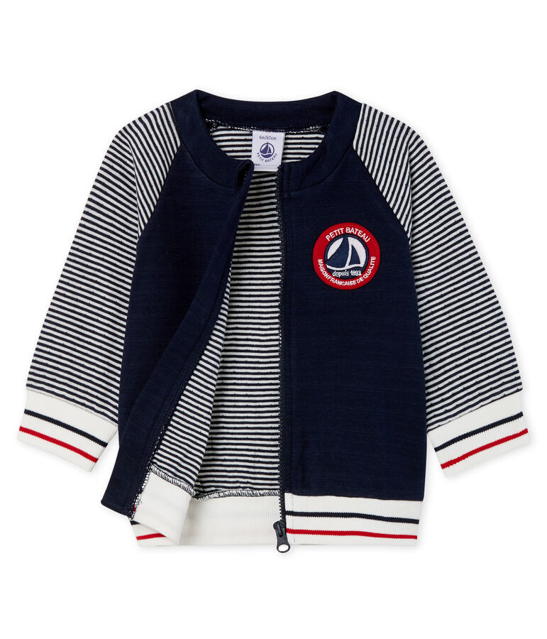 Cardigan zipp&eacute; b&eacute;b&eacute; gar&ccedil;on en tubique bleu SMOKING/blanc MARSHMALLOW CN