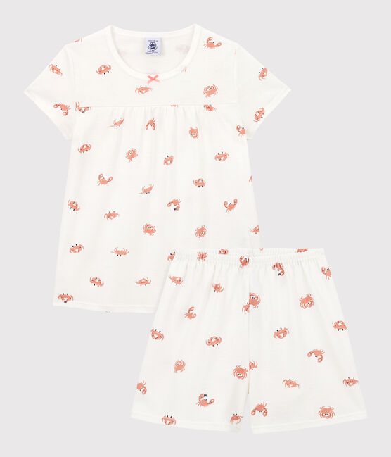 Pyjacourt crabes petite fille en coton blanc MARSHMALLOW/blanc MULTICO