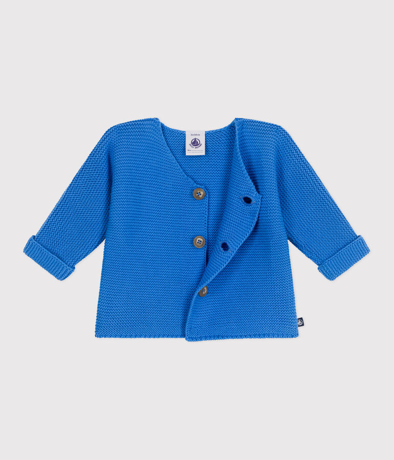 Cardigan b&eacute;b&eacute; tricot point mousse en coton bleu EDNA