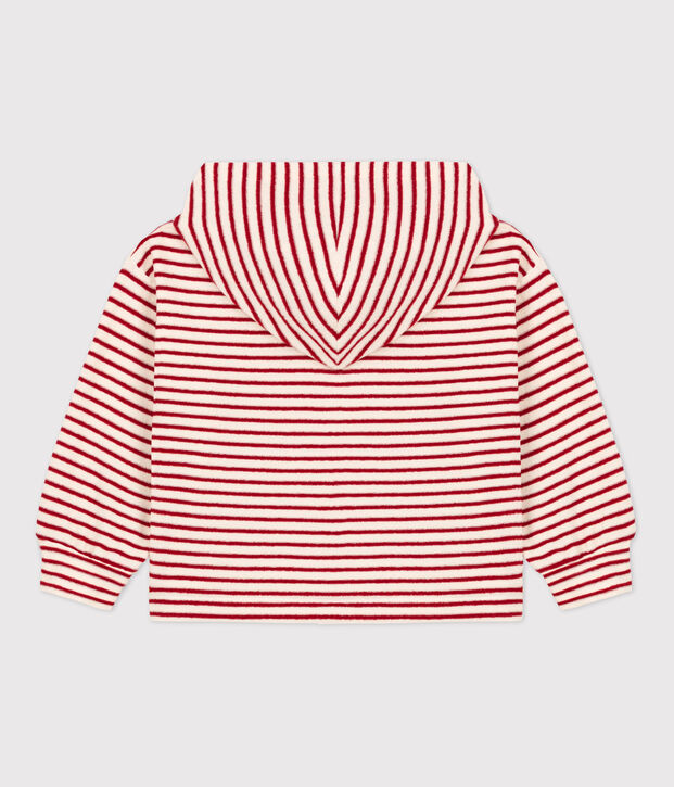 Sweatshirt ray&eacute; &agrave; capuche enfant fille / gar&ccedil;on &eacute;cru/rouge