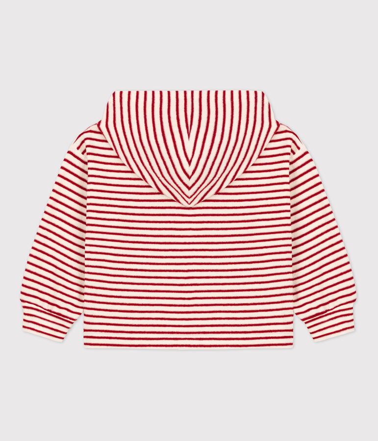Sweatshirt ray&eacute; &agrave; capuche enfant fille / gar&ccedil;on &eacute;cru/rouge