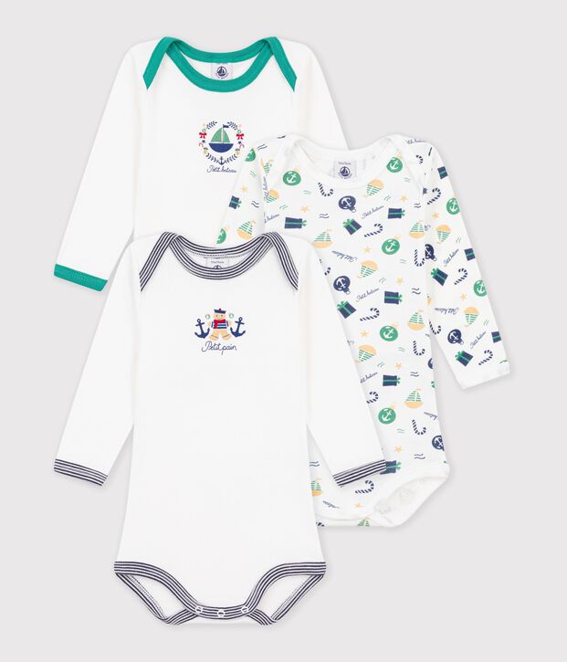 Lot de bodies manches longues en coton imprim&eacute; multicouleur