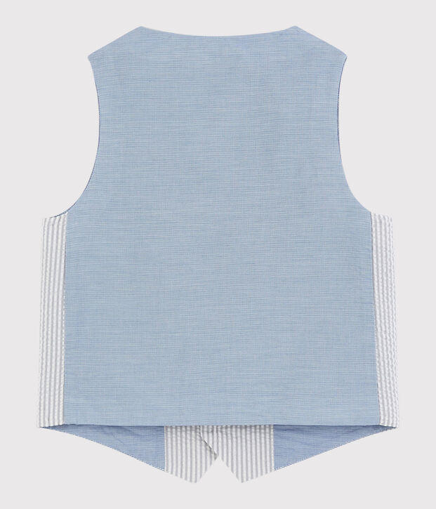 Gilet sans manches en seersucker enfant gar&ccedil;on gris/blanc