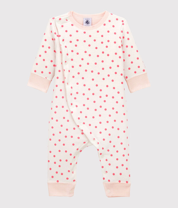 Combinaison ouatin&eacute;e sans pieds b&eacute;b&eacute; en coton blanc/rose