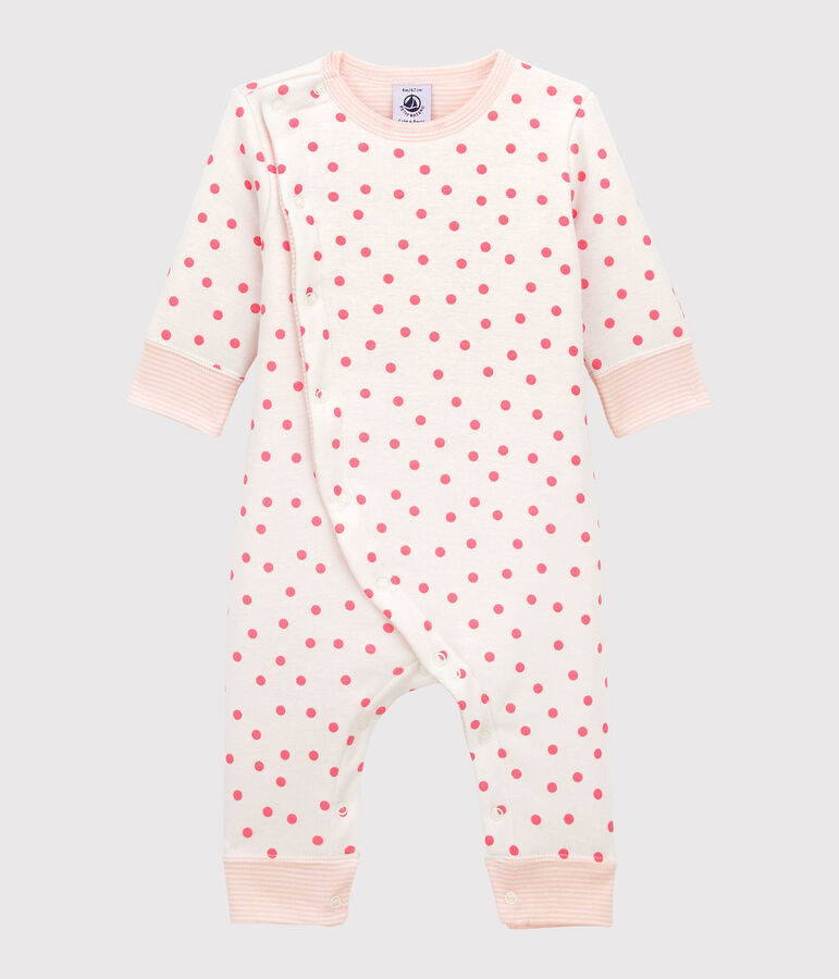 Combinaison ouatin&eacute;e sans pieds b&eacute;b&eacute; en coton blanc MARSHMALLOW/rose PETAL