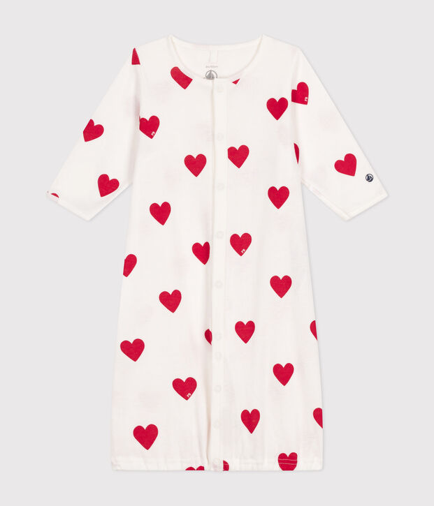 Combisac c&oelig;ur en coton b&eacute;b&eacute; blanc/rouge