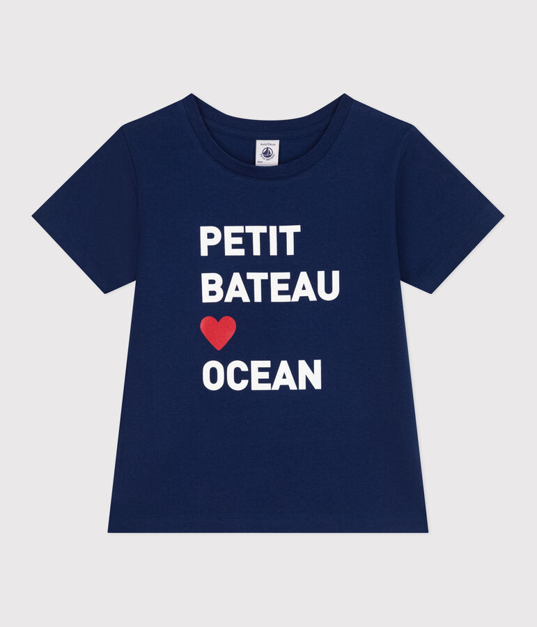 Teeshirt enfant mixte en coton manches courtes imprim&eacute; bleu MEDIEVAL