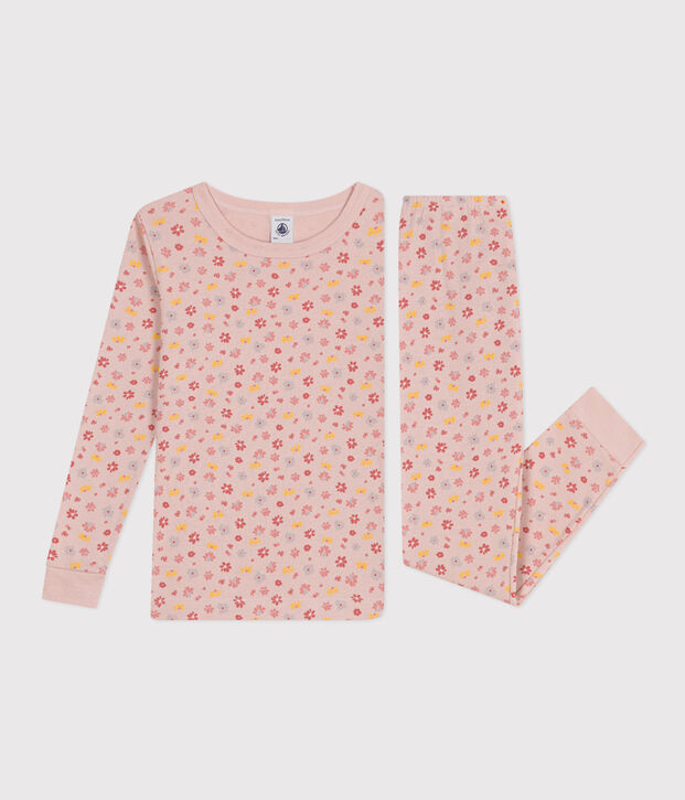 Pyjama ajust&eacute; en coton imprim&eacute; fleurs enfant rose/blanc