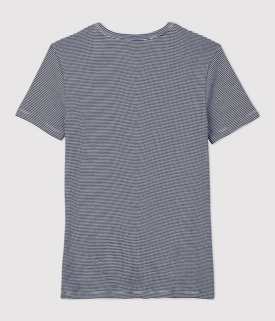 Tee-shirt L'ICONIQUE col V en coton bio Femme bleu SMOKING/blanc MARSHMALLOW