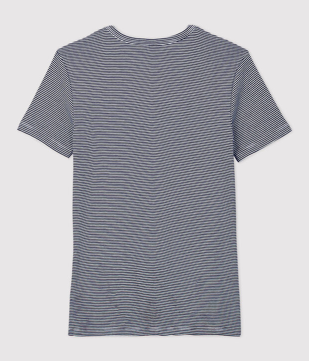 Tee-shirt L'ICONIQUE col V en coton bio Femme bleu/blanc