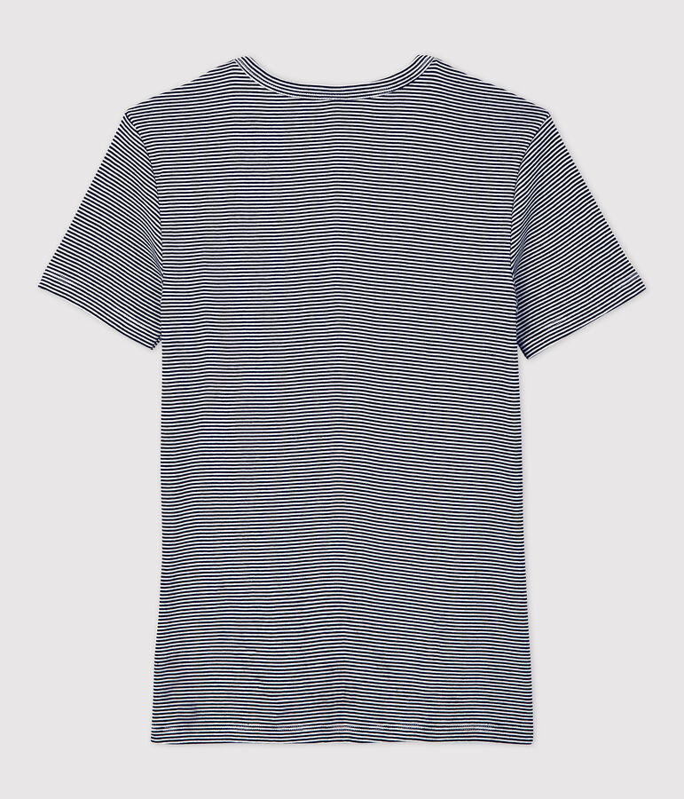 Tee-shirt L'ICONIQUE col V en coton bio Femme bleu/blanc