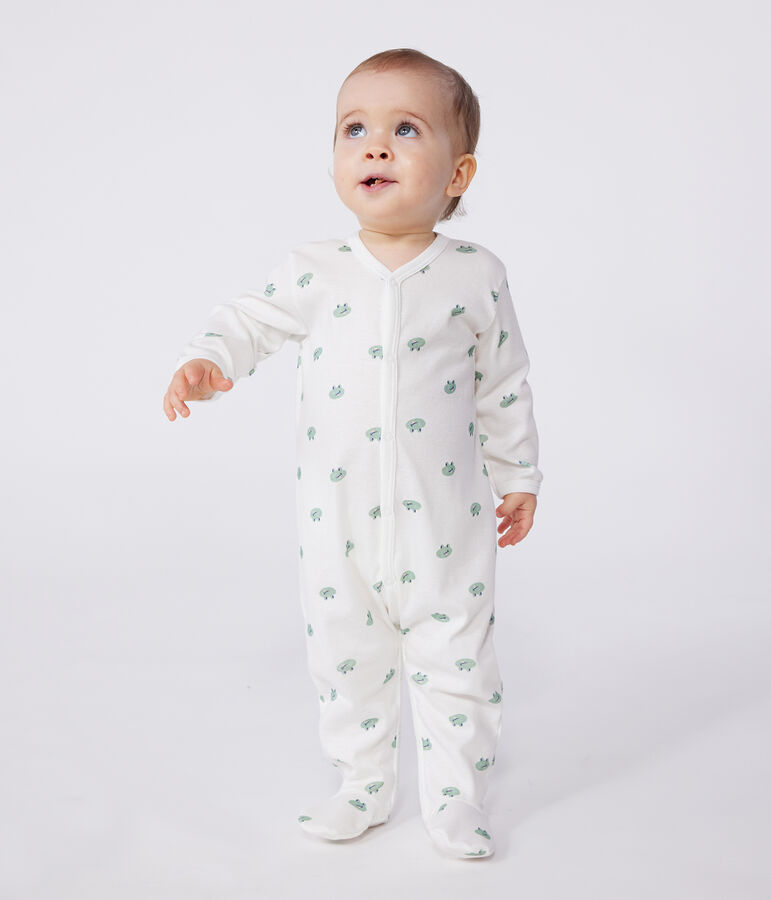 Pyjama b&eacute;b&eacute; en coton grenouilles blanc MARSHMALLOW/blanc MULTICO