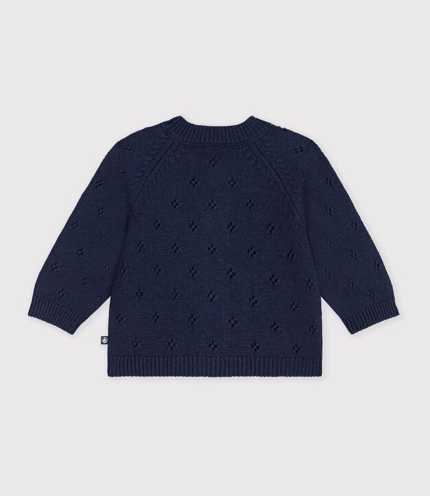 Cardigan b&eacute;b&eacute; en tricot laine et coton uni bleu marine