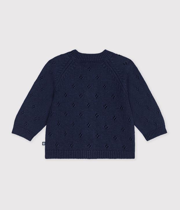 Cardigan b&eacute;b&eacute; en tricot laine et coton uni bleu marine