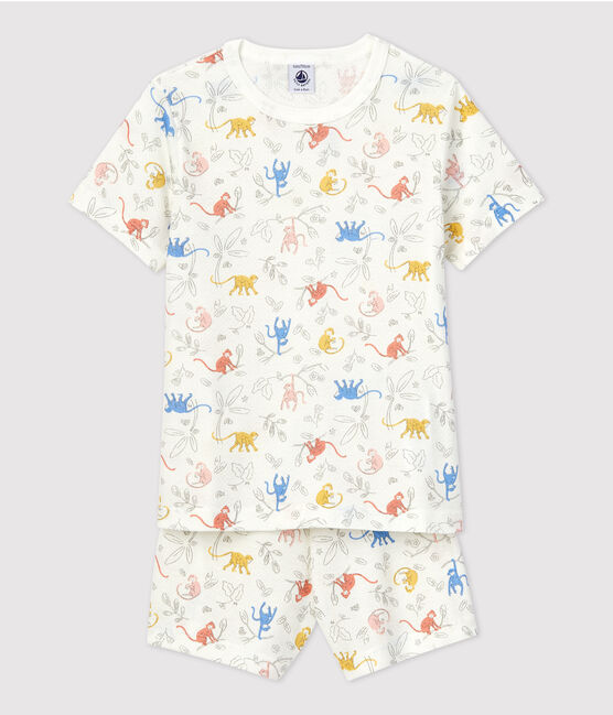 Pyjacourt singes en coton enfant blanc MARSHMALLOW/blanc MULTICO