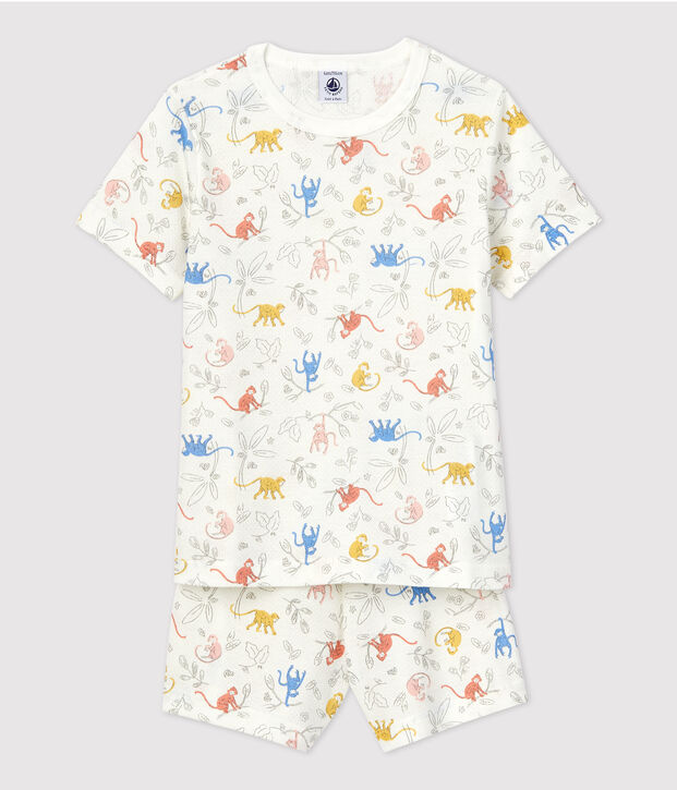 Pyjacourt singes en coton enfant blanc/multicouleur