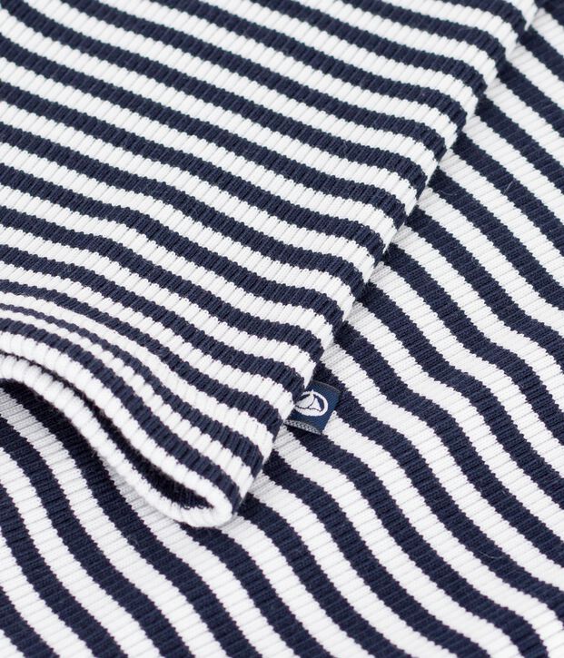 Tee-shirt femme en coton manches courtes &agrave; rayures bleu/blanc