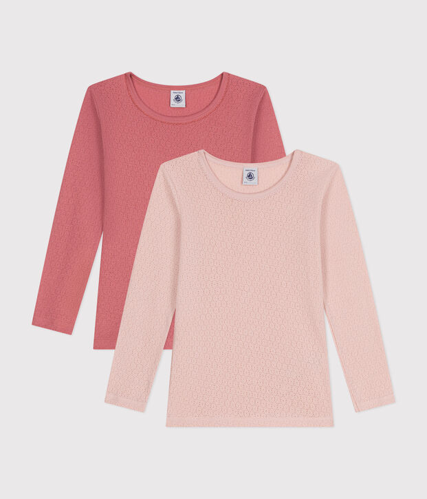 Lot de 2 tee-shirts uni en coton ajour&eacute; enfant multicouleur