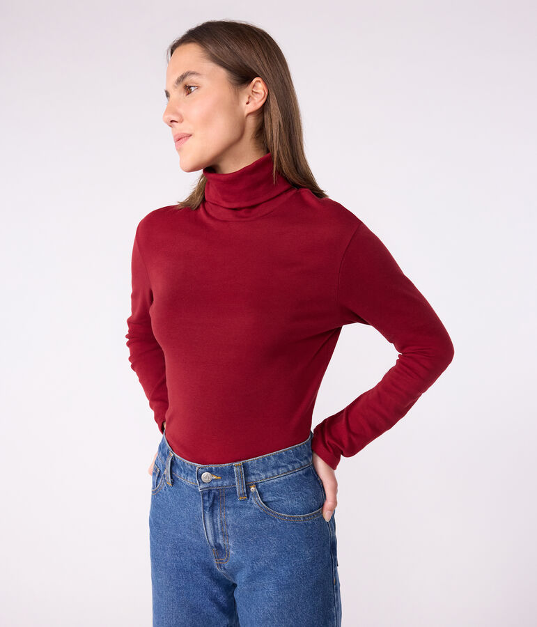 Sous-pull femme l'iconique en coton rouge AMARANTE