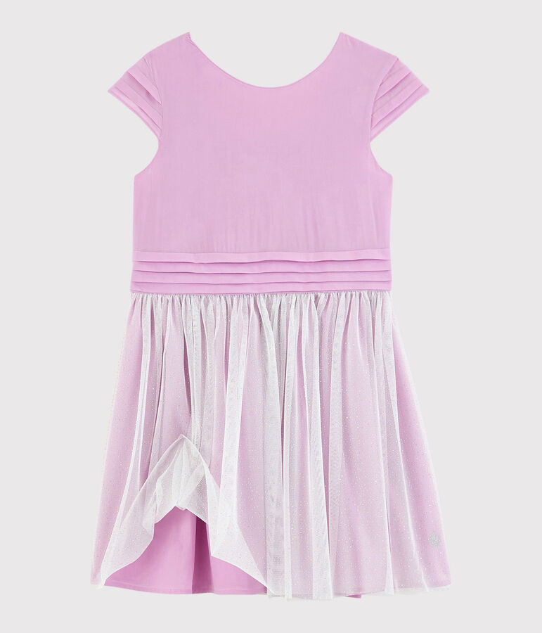 Robe c&eacute;r&eacute;monie en cr&ecirc;pe et tulle enfant fille rose
