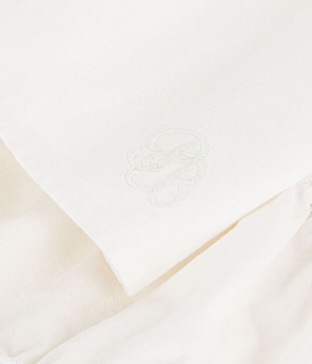 Robe b&eacute;b&eacute; en coton/lin avec son bloomer, avec d&eacute;tail brod&eacute; blanc