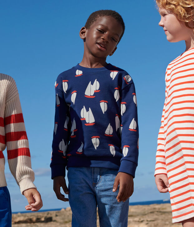Sweatshirt enfant en coton imprim&eacute; bleu/multicouleur
