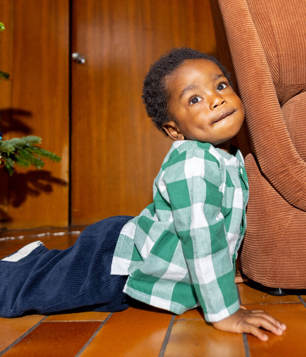 Chemise manches longues b&eacute;b&eacute; &agrave; carreaux en flanelle MATCHA/&eacute;cru