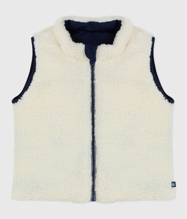 Doudoune b&eacute;b&eacute; sans manche r&eacute;versible bleu/&eacute;cru