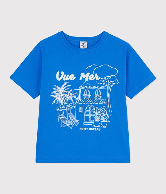 Tee-shirt enfant manches courtes en coton bleu DELPHINIUM