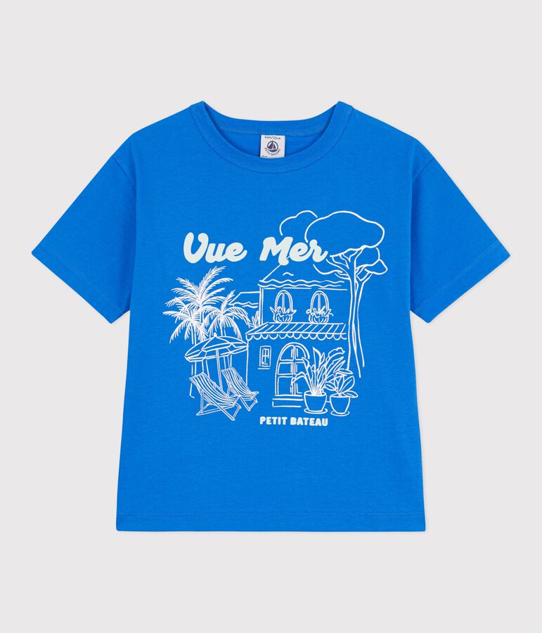 Tee-shirt enfant manches courtes en coton bleu DELPHINIUM